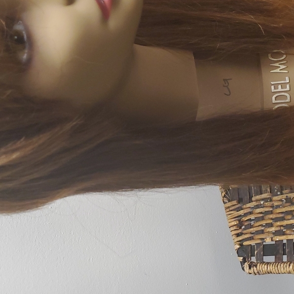 100%  Human Hair Wig long  top band and layers brown with copper highlight - Picture 3 of 11